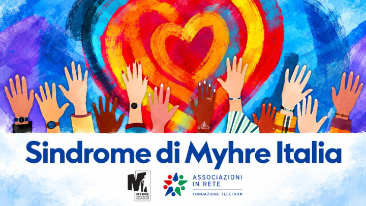 Logo ufficiale Sindrome di Myhre Italia, in rete con Myhre Syndrome Foundation e Associazioni in rete Fondazione Telethon
